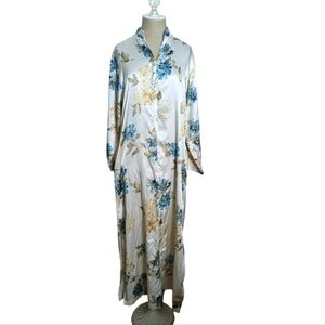 Vintage Oscar de la Renta Satin Nightgown Mumu Floral Front Zip Robe Pool PJ